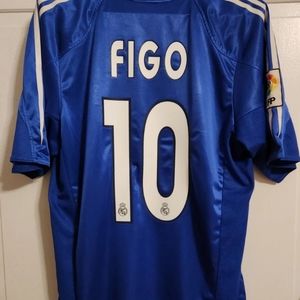 Figo  #10 Men’s Real Madrid Portugal Rare Home Jersey Adidas Authentic MEDIUM